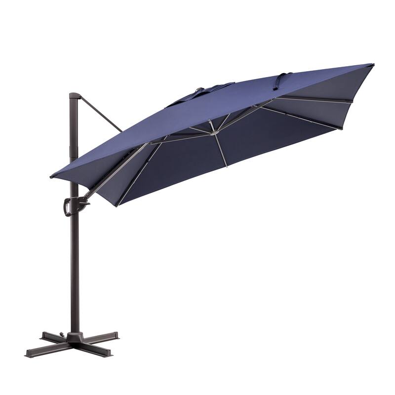 9 x11 FT LED Lighted Patio Cantilever Umbrella Double Top with Weighted Base