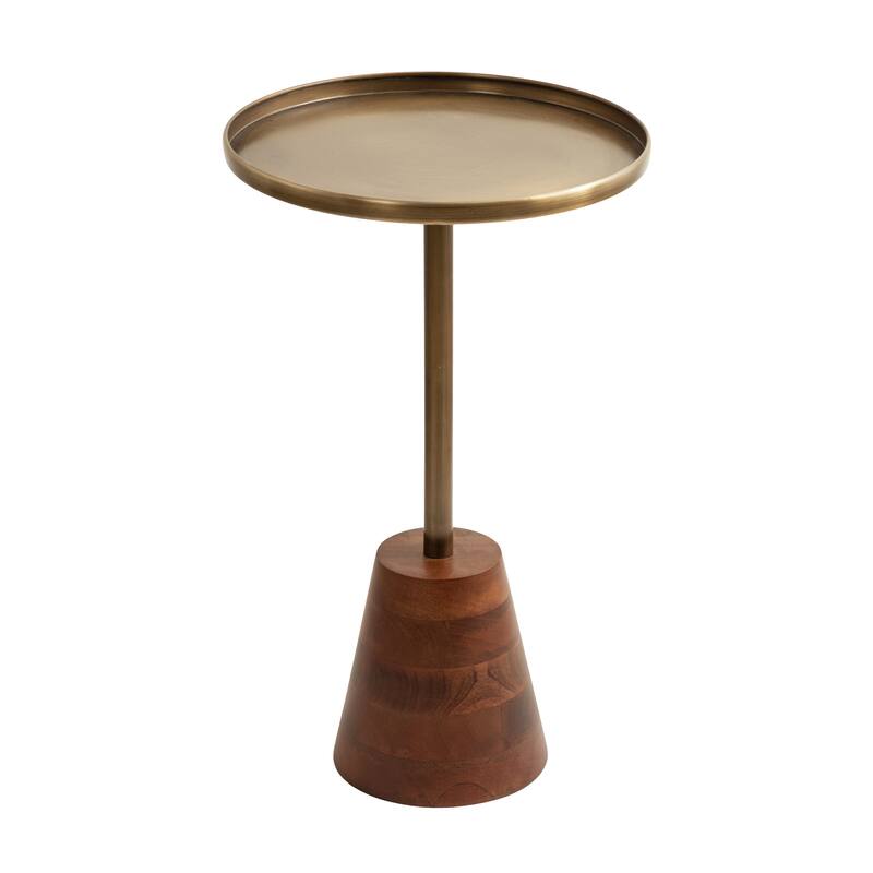 Kate and Laurel Tira Round Side Table - 14x14x24 - Walnut Brown/Gold
