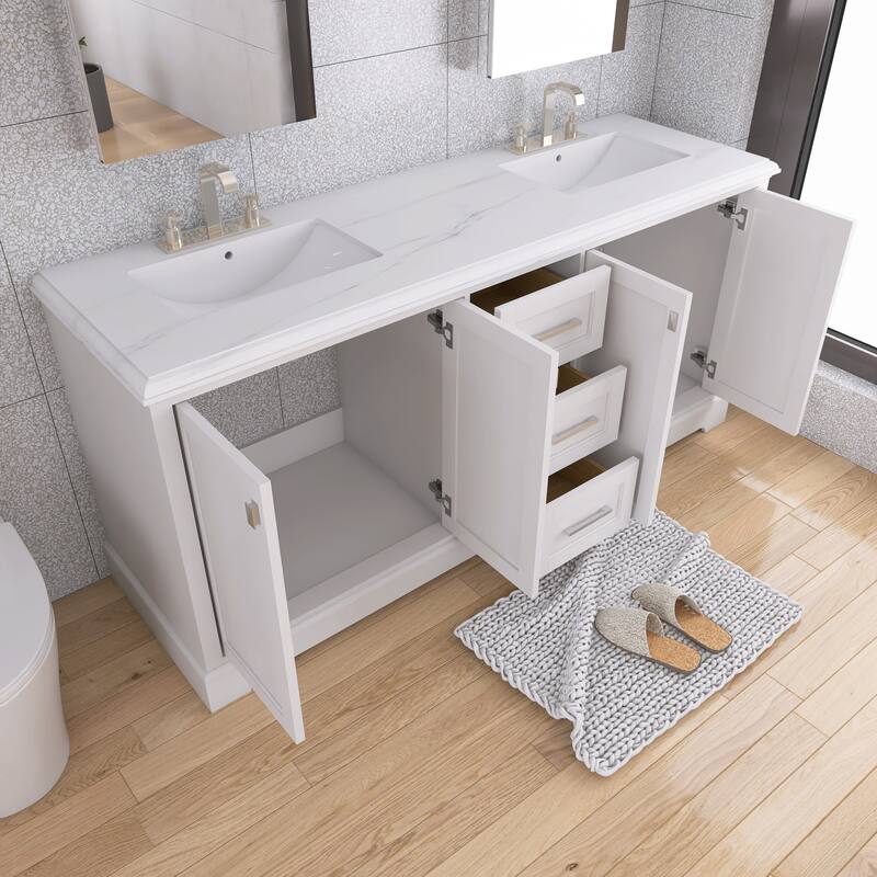 60/72 Inches Plywood Freestanding Bathroom Vanity Set with Drawer and Ceramic Sink