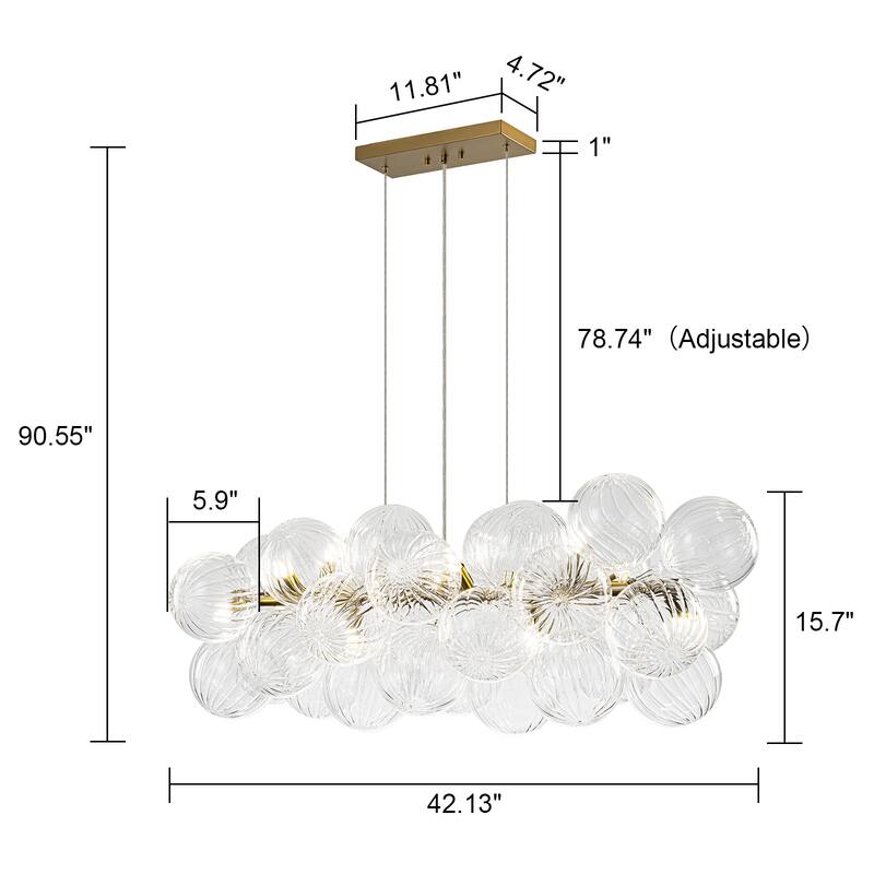 Modern 42" Large Glass Sputnik Bubble Chandelier Cluster Smoked Linear Chandelier