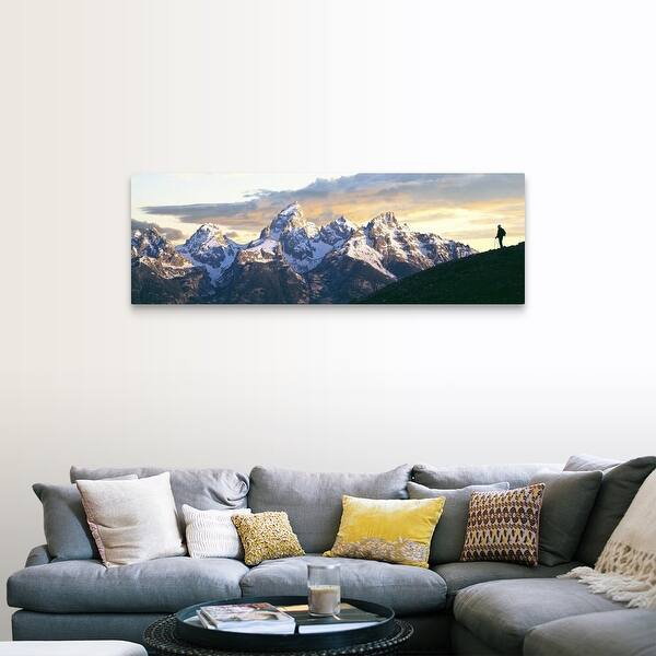 Shop Silhouette Of Hiker Looking At Teton Range Wyoming Canvas