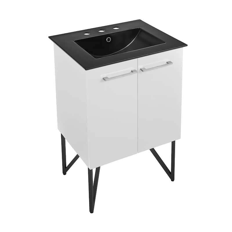 Annecy 24 In. White Bathroom Vanity With Black, 3-Hole Ceramic Sink Top