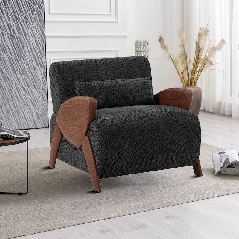 Modern style upholstered single sofa chair with upholstered arms and high resilience foam padding - Dark Grey