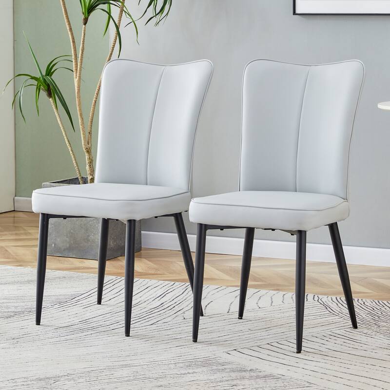 2 Piece Armless Dining Chair Set, Upholstered Dining Chair High Back Kitchen Side Chair with Metal Legs Conference Room Chair - Light Gray