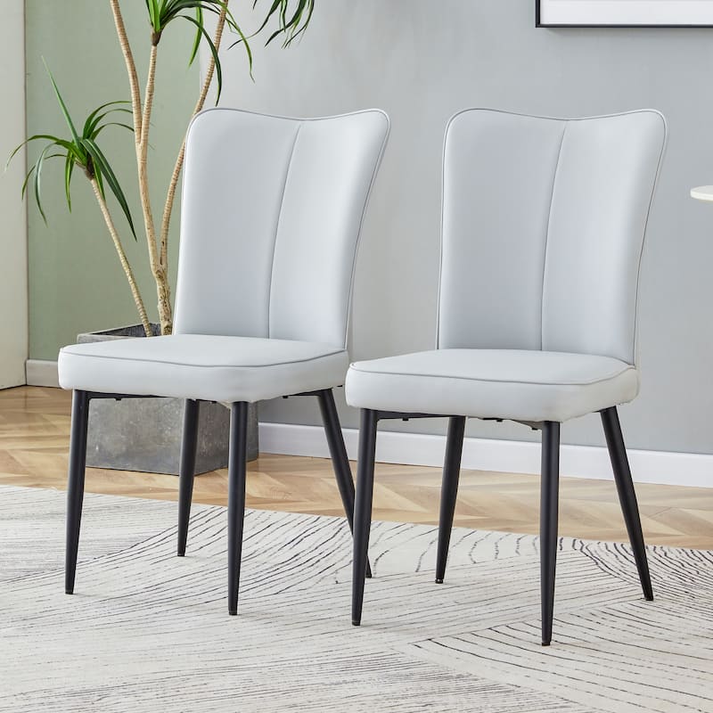 PU Leather Upholstered Dining Chairs Set of 2, Kitchen Chair with Curved Back & Cushion, Accent Chair with Metal Legs - Light Gray