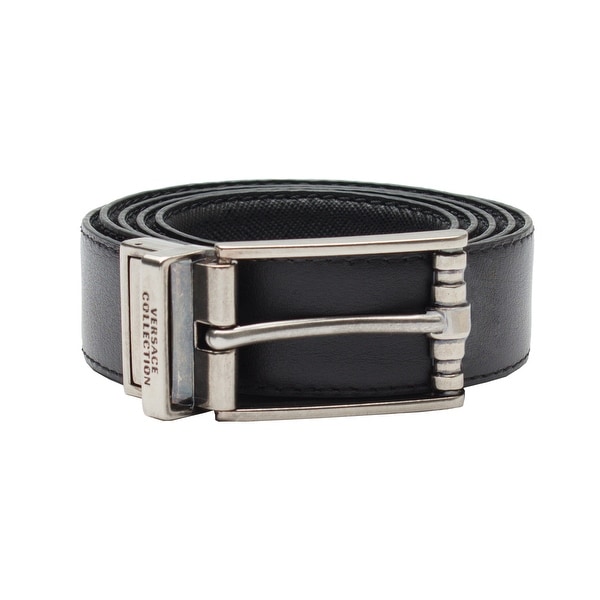 Versace Collection Mens Stainless Steel Buckle Pebble Leather Belt Brown