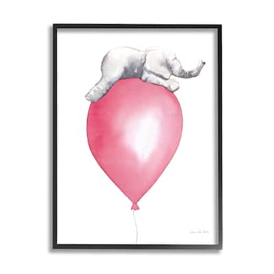 Stupell Industries Kids' Baby Elephant Sleeping on Large Red Balloon Framed Wall Art - White