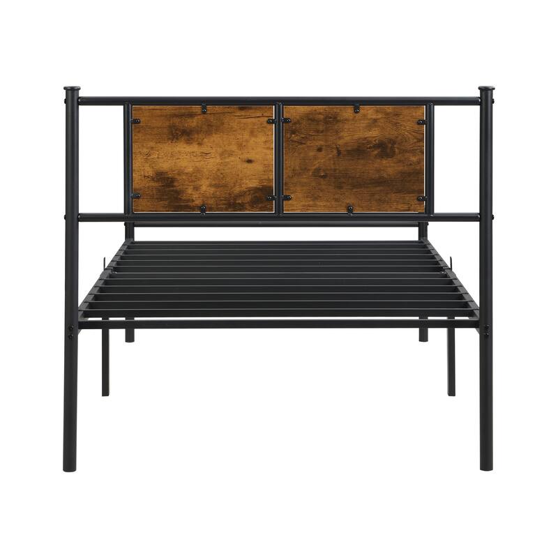 Twin XL Metal Bed Frame with Wood Panel Headboard, Under Bed Storage, No Box Spring Needed, Black