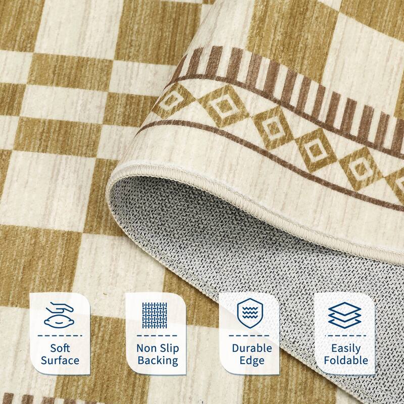 Checkered Area Rugs for Living Room Soft Modern Geometric Rug Non-Slip Low Pile Carpet for Bedroom, Dining Room