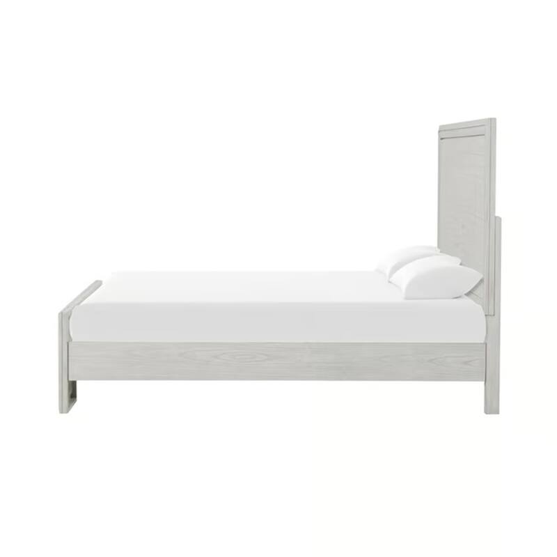 Basil King Size Bed, Rustic White Solid Wood, Transitional Panel Design