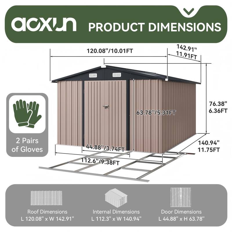 Outdoor Metal Storage Shed With Subfloor Channels ,Lockable Door, Vents for Patio