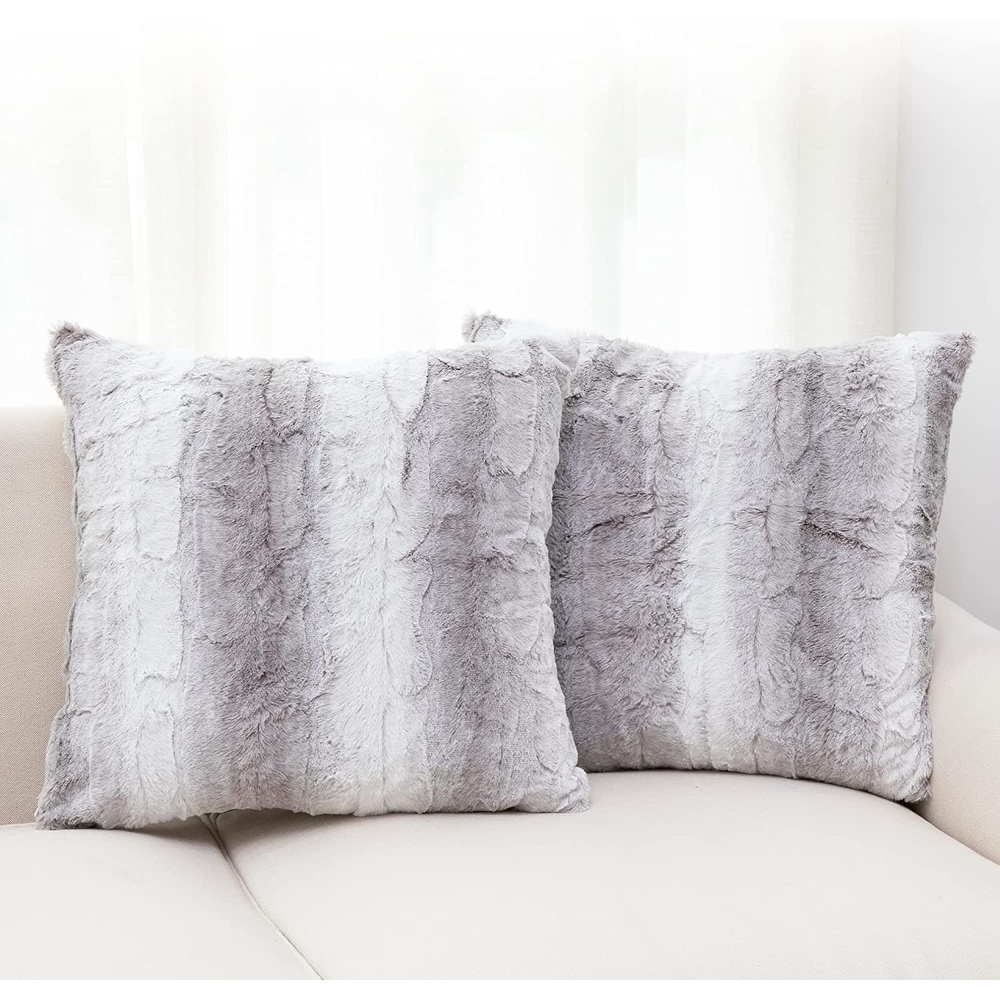 Very Soft & Comfy Plush Long Faux Fur 18 x 18 Throw Pillows 2 Pack, Euro