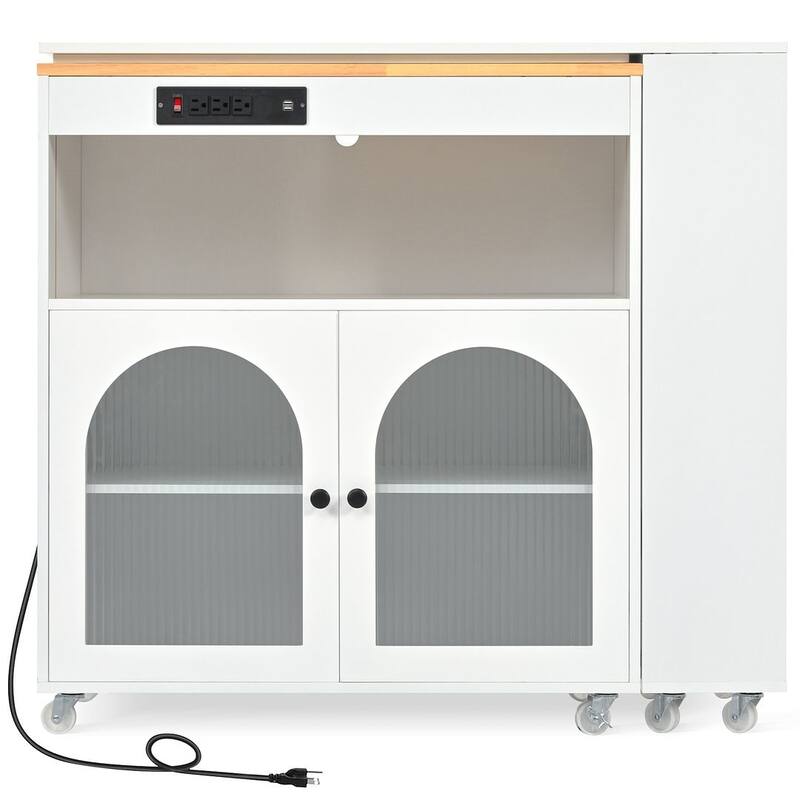 Kitchen Island Cart with Extended Table and Power Outlets
