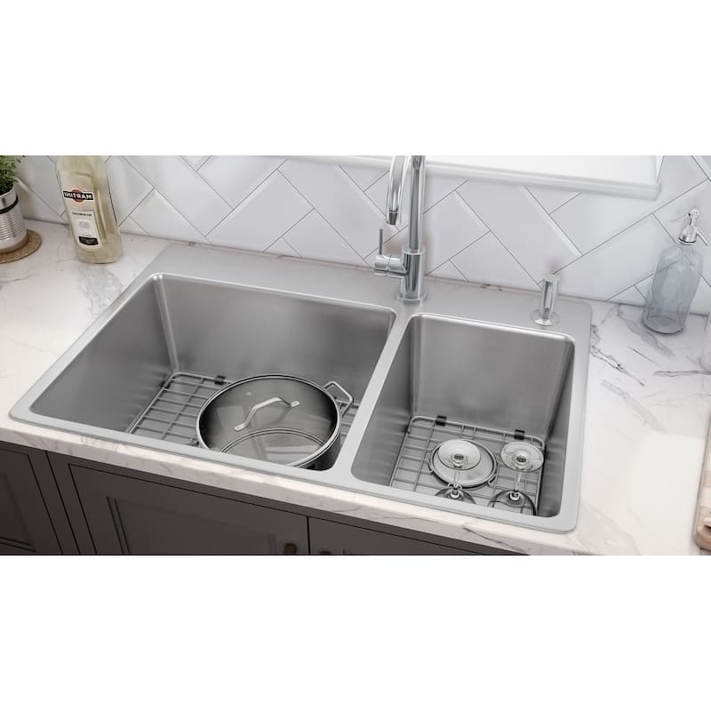Ruvati 33 x 22 inch Drop-in Topmount Kitchen Sink 16 Gauge Stainless Steel 70/30 Double Bowl - RVM5173 - 8' x 11'