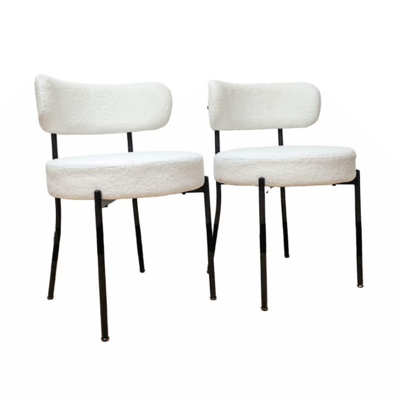 White Dining Chairs Set of 4, Mid-Century Modern Dining Chairs with Black Metal Legs