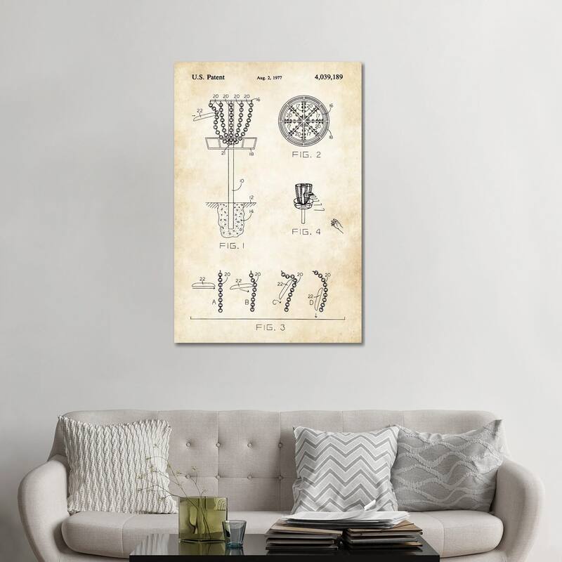 iCanvas "Frisbee Disc Golf Goal" by Patent77 Canvas Print - 48x32x1.5