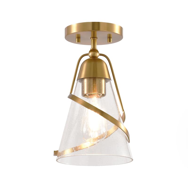 Parrot Uncle 7" Modern Seeded Glass Gold Dimmable Small Semi-Flush Mount Ceiling Light