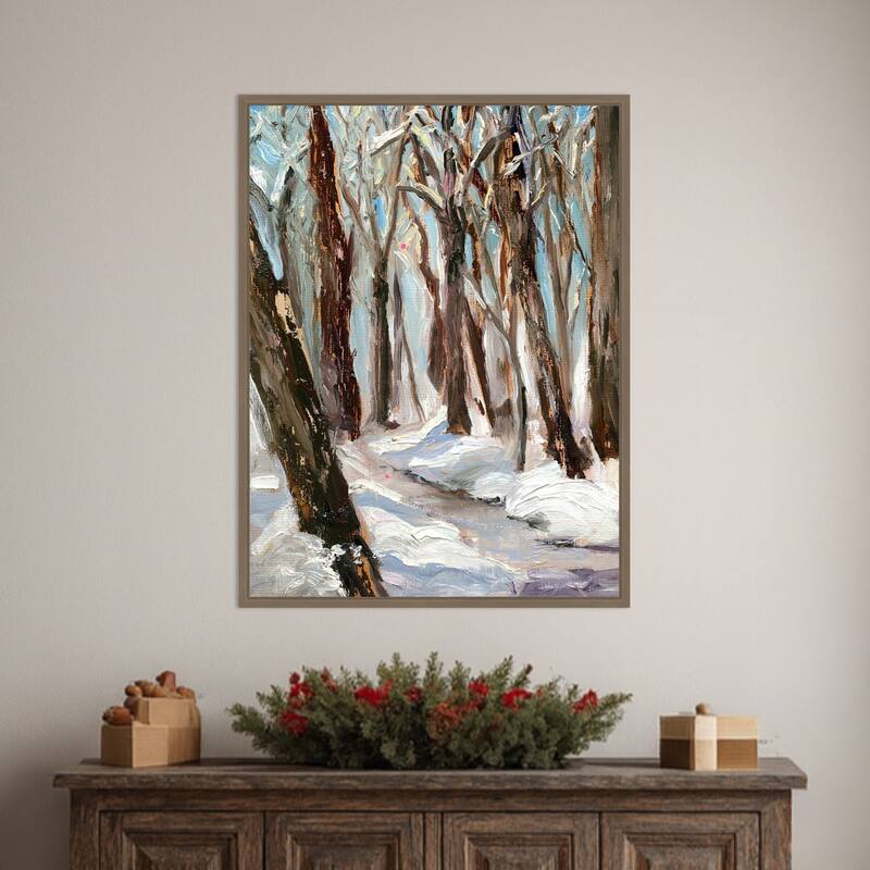 Woods in Winter by Sandra Iafrate Framed Canvas Wall Art Print - Sylvie Dark Gold