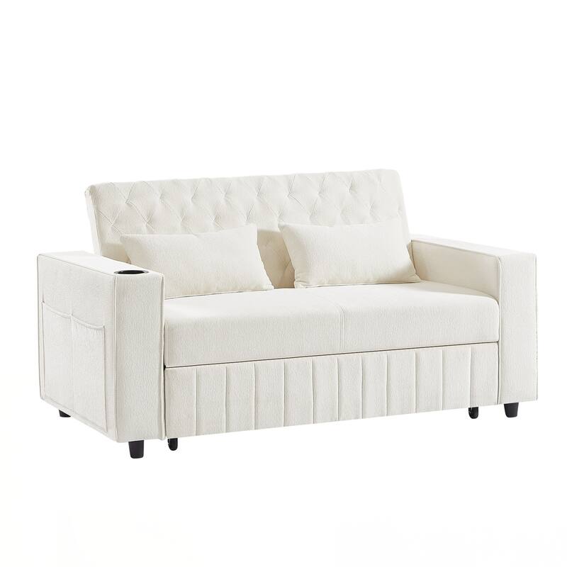 Pull-out Sofa Bed Convertible Couch Loveseat Sofa Modern Sleeper Sofa with Adjustable Backrest for Living Room