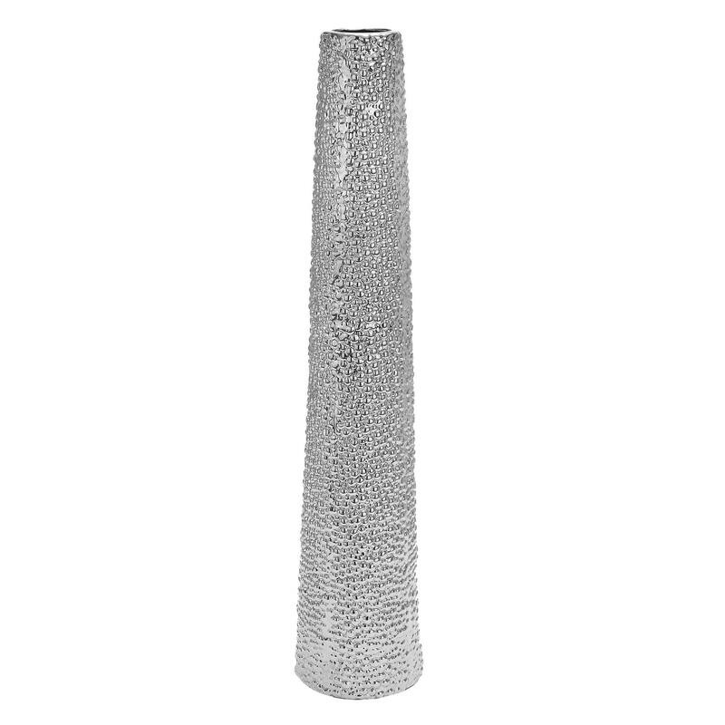 Ceramic Tall Cone Decorative Vase with Bubble Texture - Silver, White, Black, Gold - Roche River Decor - Silver - 8"W, 39"H