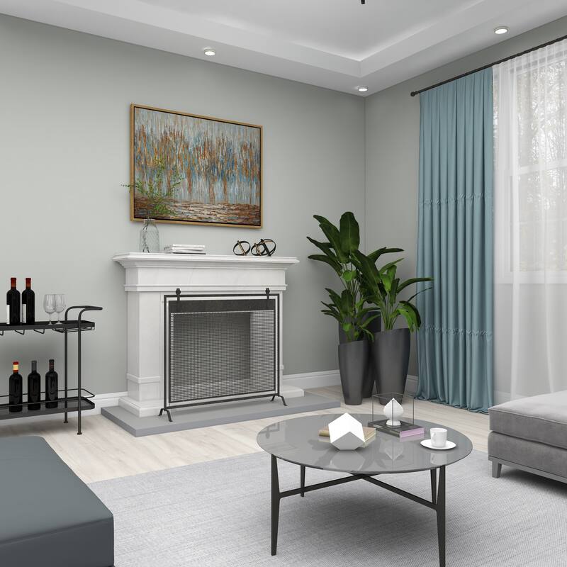 Black Metal Suspended Grid Single Panel Geometric Fireplace Screen with Bolted Detailing