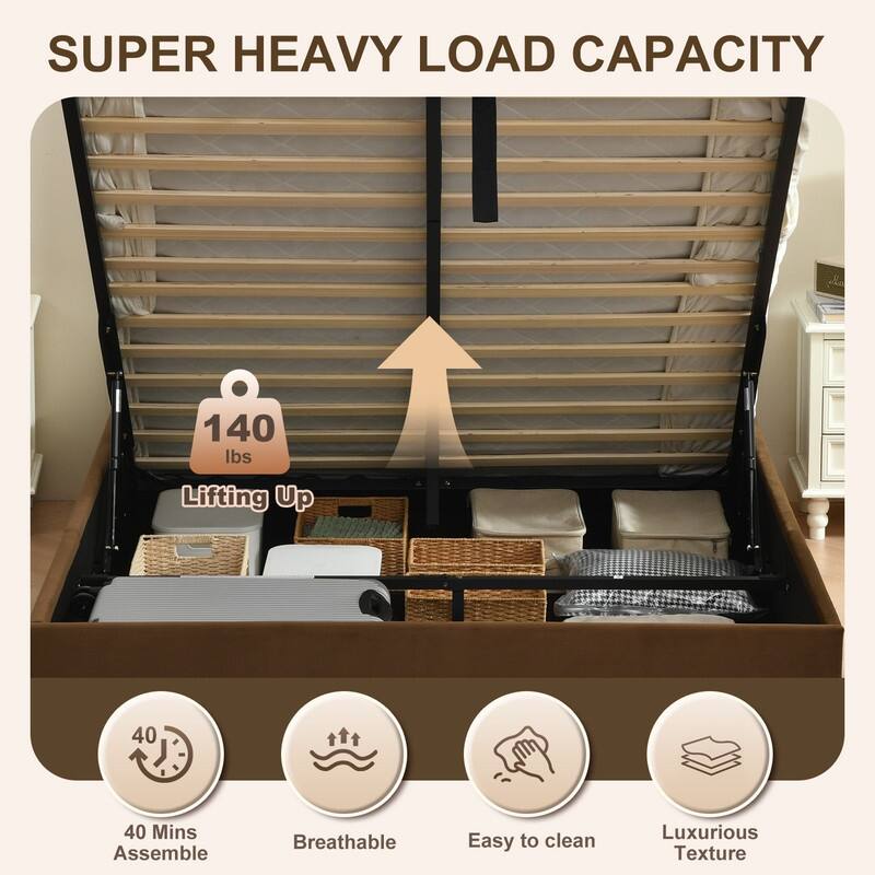 Full Size Lift-Up Storage Bed, White