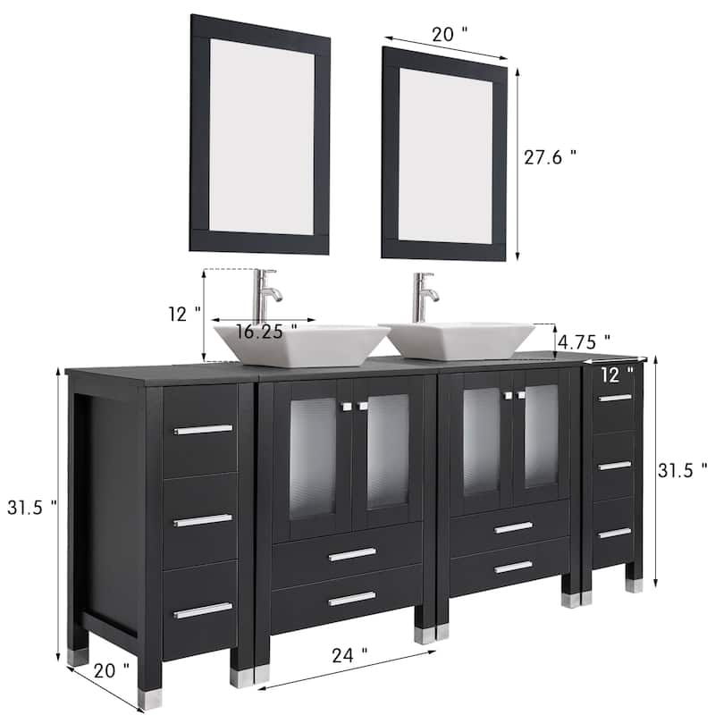72" Bathroom Vanity Set with Vessel Sink Side Cabinet Combo