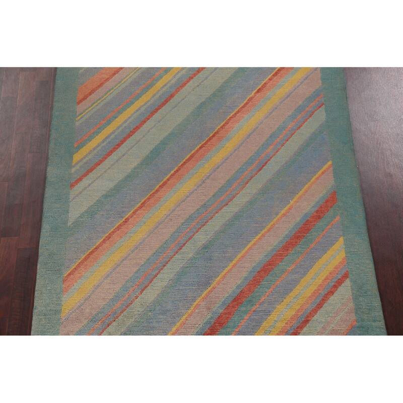 Striped Vegetable Dye Nepalese Wool Area Rug Hand-knotted Foyer Carpet - 5'0" x 8'5"