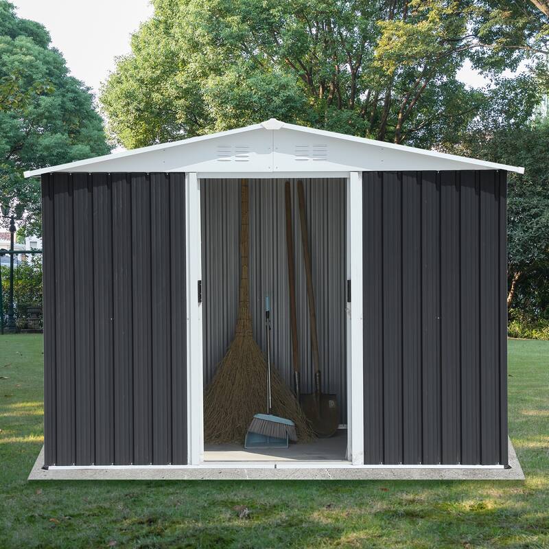 8x6 Feet Dark Grey Garden Shed With Sliding Door - Grey
