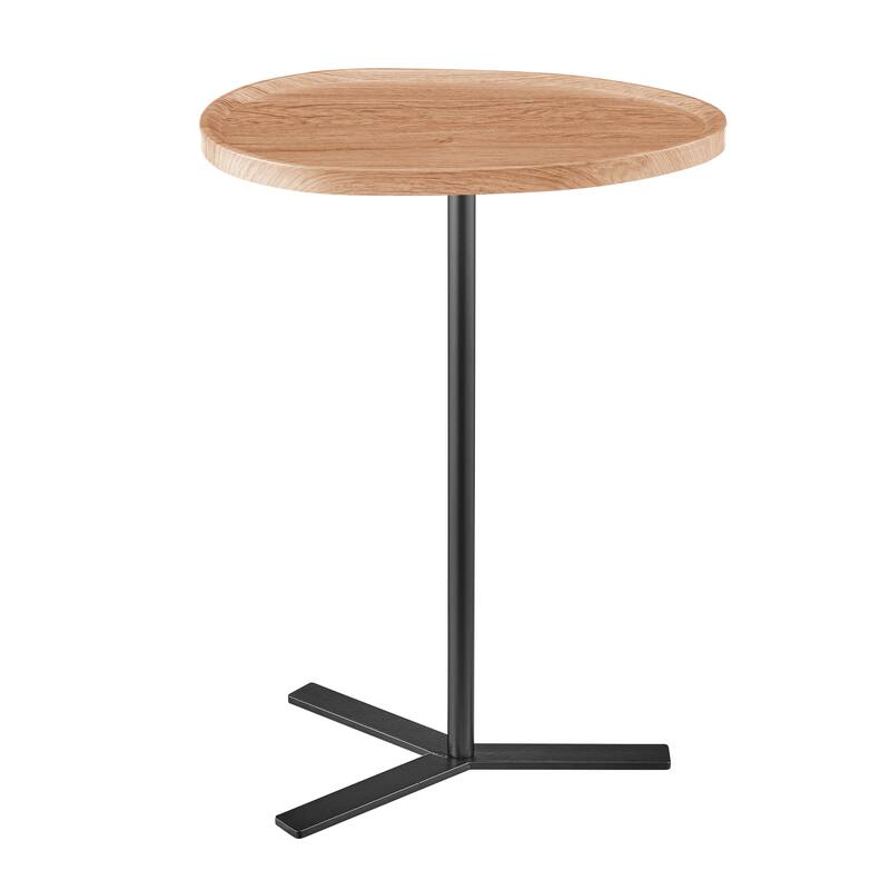 Carter Oval Teardrop Modern Raised Lip Edge Couch-Side Accent C-Table with Crossed Y-Shape Metal Pedestal Leg