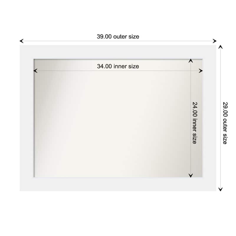 Corvino White Framed Non-Beveled Custom Wall Mirror, Bathroom Vanity Mirror - Outer Size: 39 x 29