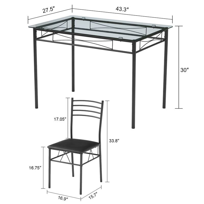 VECELO Sliver Dining Table and Chairs, Dining Sets with 4 Placemats