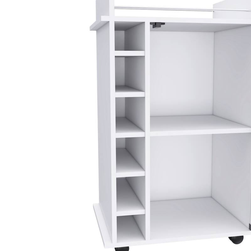 Dukat Bar Cart,Two Shelves, Six Built-in Wine Rack, Four Casters -White