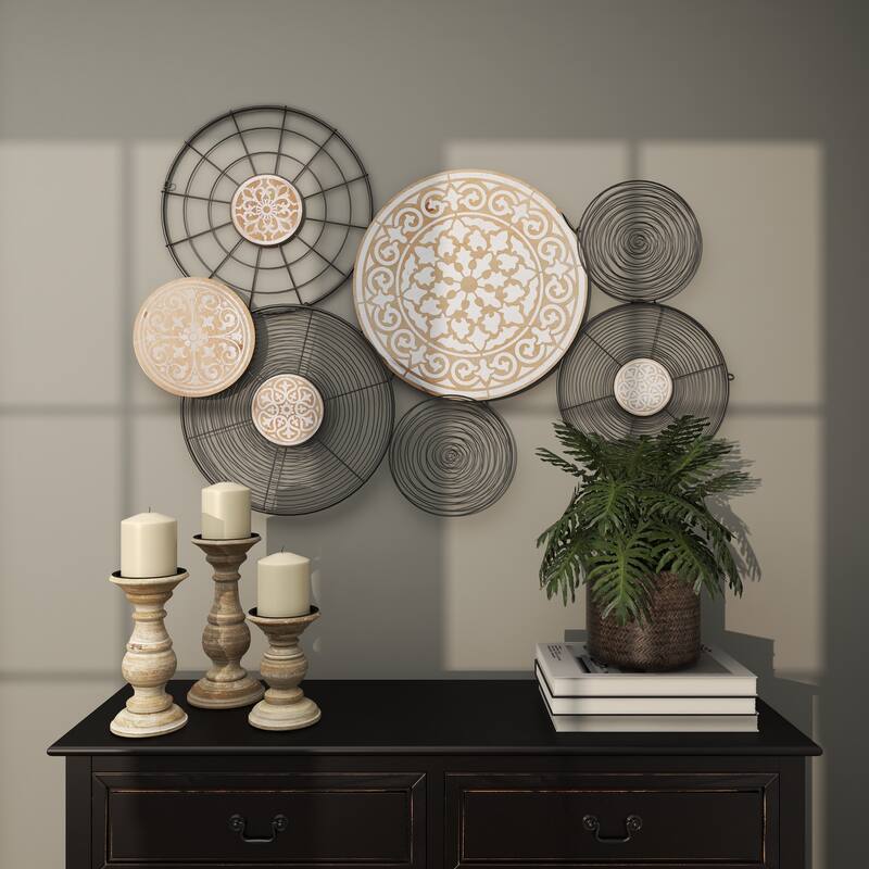 Black Metal Handmade Plate Home Wall Decor with Intricate Pattern
