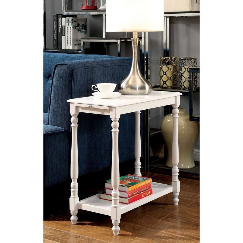 Modern Transitional White 1pc Side Table/Nightstand Hidden Tray Open Shelf Sofa Side Table Turned Legs