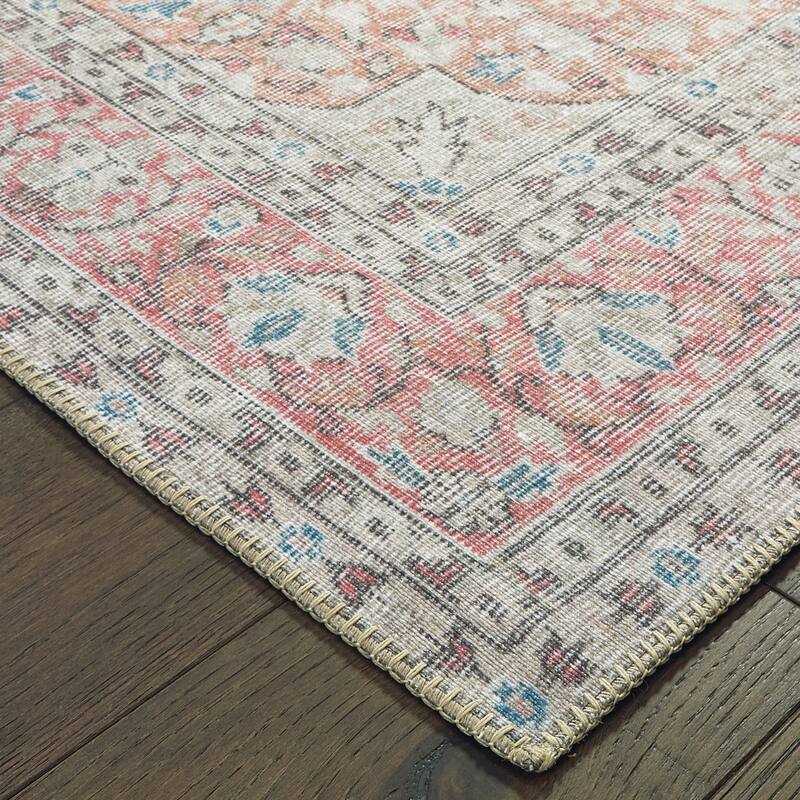 Vista Home Savannah Antiqued Medallion Ivory and Pink Area Rug