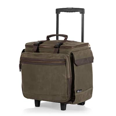 Legacy Somm 12 Bottle Insulated Wine Bag with Rolling Cart, (Khaki Green with Brown Accents)