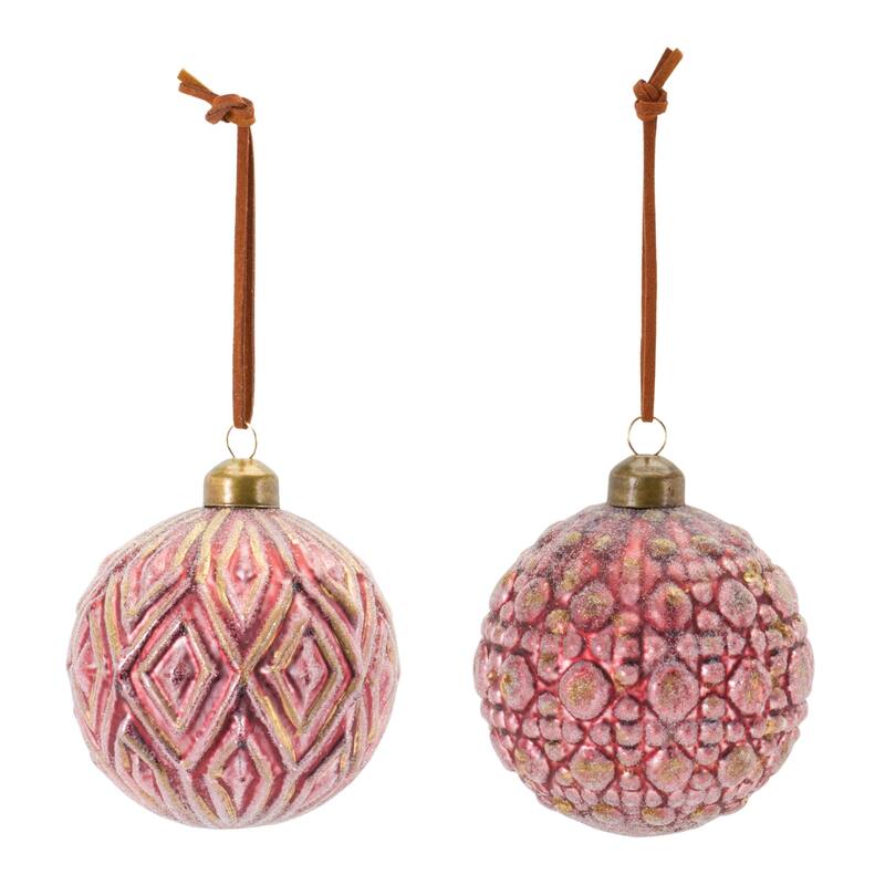 Ornate Glass Ball Ornament (Set of 12) - 3 x 3 x 4