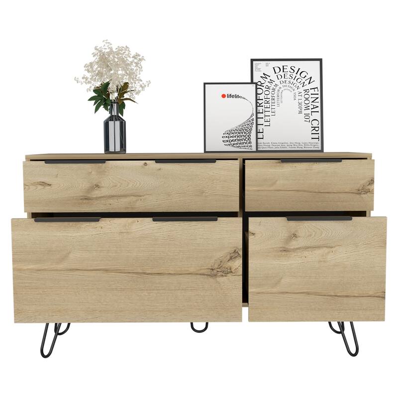 Light Oak Modern Dresser with Smooth Glide Drawers, Streamlined Design, and Space-Saving Bedroom Organization