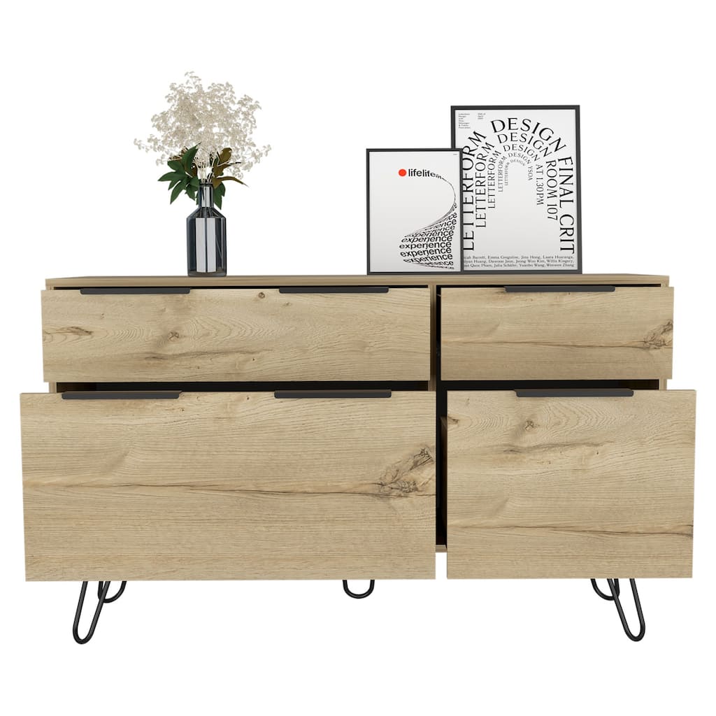 Light Oak Modern Dresser with Smooth Glide Drawers, Streamlined Design, and Space-Saving Bedroom Organization