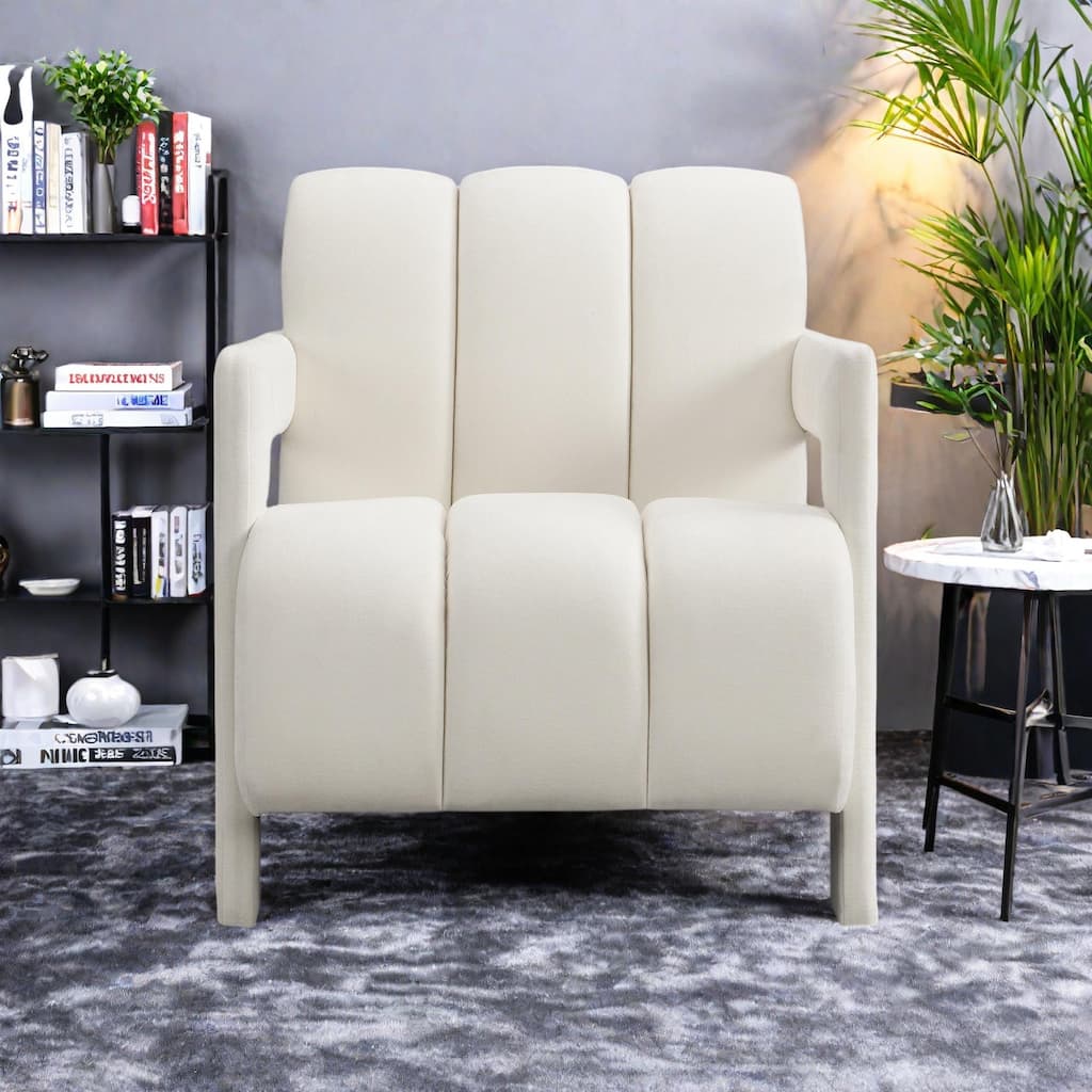 Polyester Modern Minimalist Armchair with L-Shaped Armrests, Thick Cushioning, and Durable Fabric