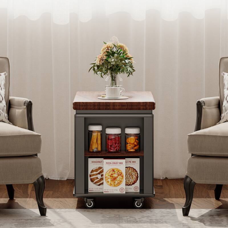 27.6" Modern Coffee Table with Foldable Top & Casters, Multi-Tier Storage Side Table for Living Room