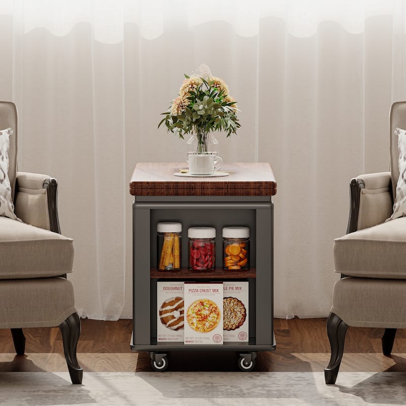 27.6" Modern Multi-Function Coffee Table/Side Table with Foldable Top & Casters, Multi-tier storage