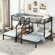 preview thumbnail 1 of 22, Metal Twin over Twin Triple Bunk Bed with Storage Shelves Staircase, Sturdy Frame, Space-Saving Design, Black Black