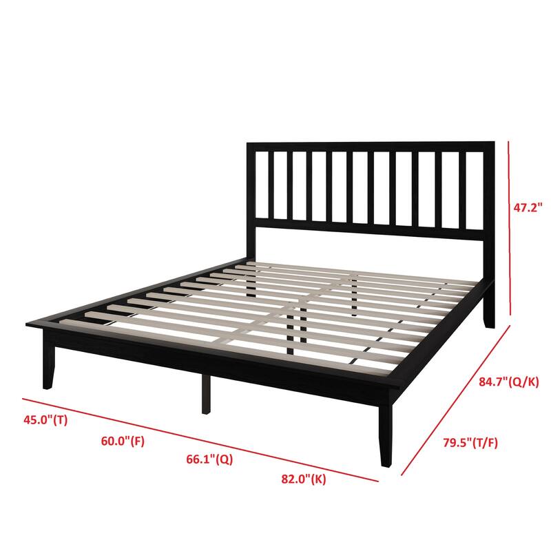 Clayfell Lancaster Platform Bed Frame with Slatted Headboard, No box spring required, Easy Assembly