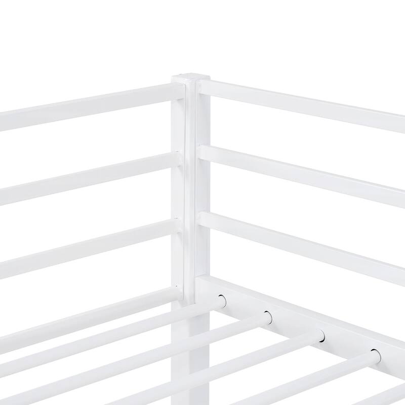 Metal Loft Bed Twin, Loft Bed Frame with Guard Rails and Flat Ladder