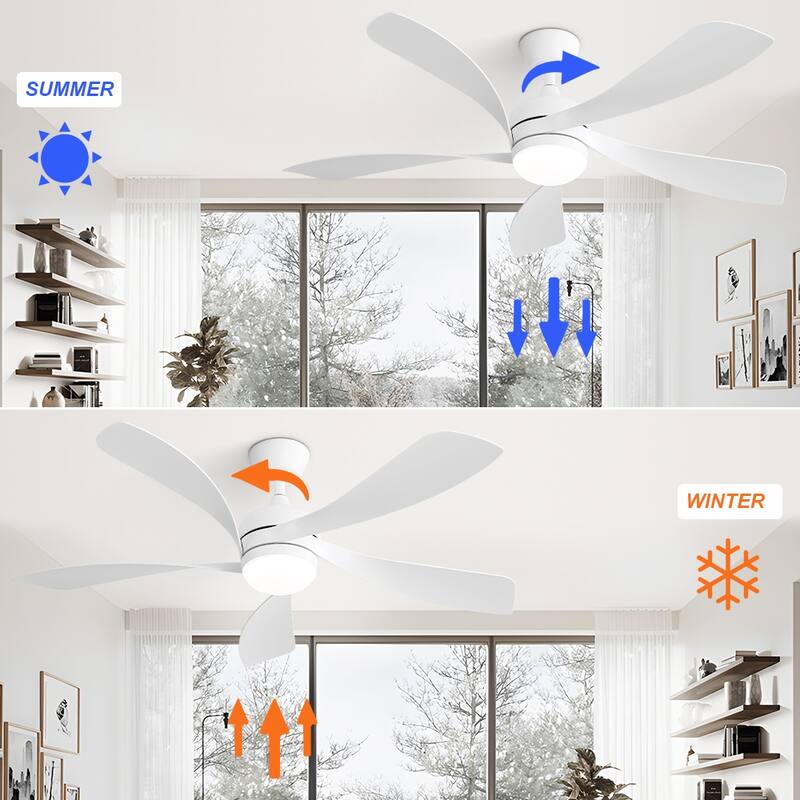 52" White Smart Ceiling Fan with LED Light, App/Remote Control, 6-Speed Reversible DC Motor