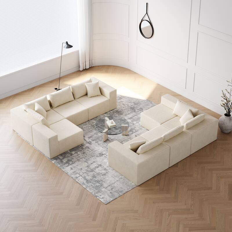 Modern Modular L Shaped Sectional Sofa with Corduroy Upholstery for Living Rooms or Apartments, No-Assembly