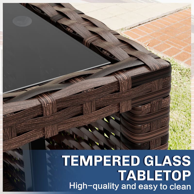 3-Piece Outdoor Wicker Sectional Sofa Set, Patio Furniture with Chaise Lounge & Coffee Table - N/A