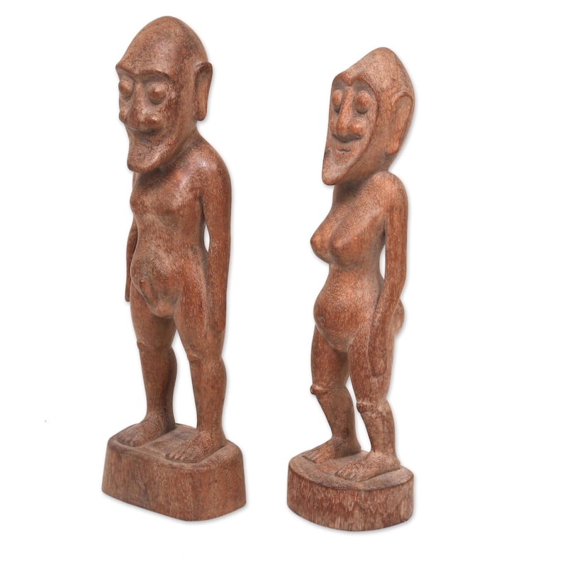 Handmade Ancient Asmat (pair) Wood sculptures (Indonesia) - 40 x 17 x 16